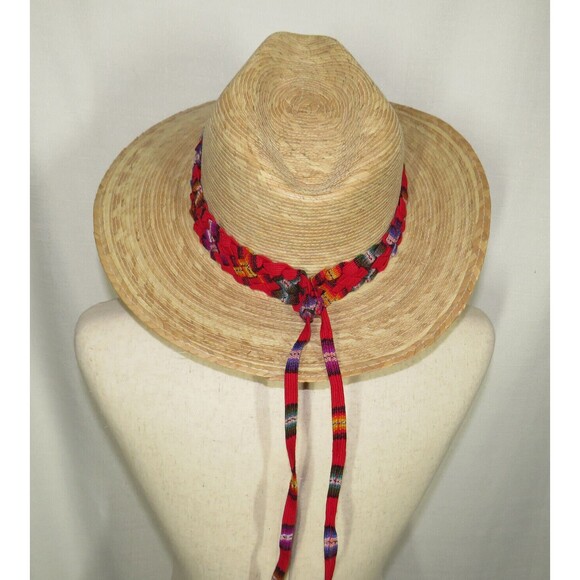 Red Multi Braided Southwestern Wide Brim Straw Boho Fedora Hat